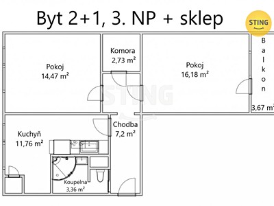 Prodej bytu 2+1 56 m²